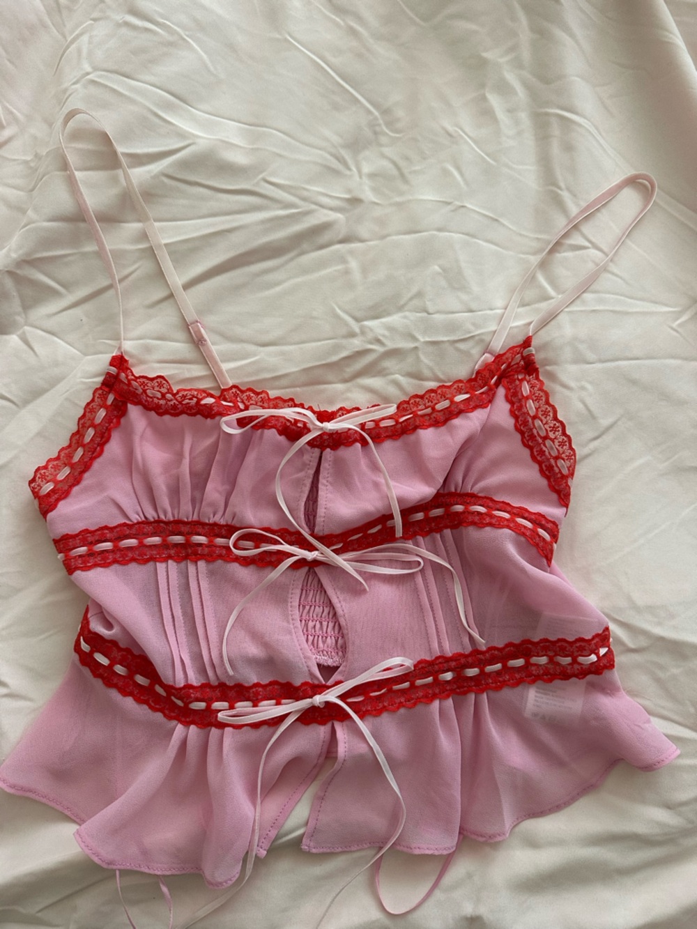 UO Kimchi blue Pink/Red Lace Trim Sheer Camisole